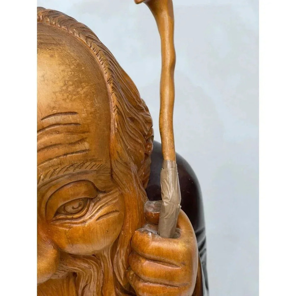 Wooden Hand Carved Monk Table Lamp Aldo Tura for Macabo Italy Midcentury 1950s - Picture 5 of 16